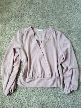 Nine West Dusty Pink Faux-Wrap Long Sleeve Blouse